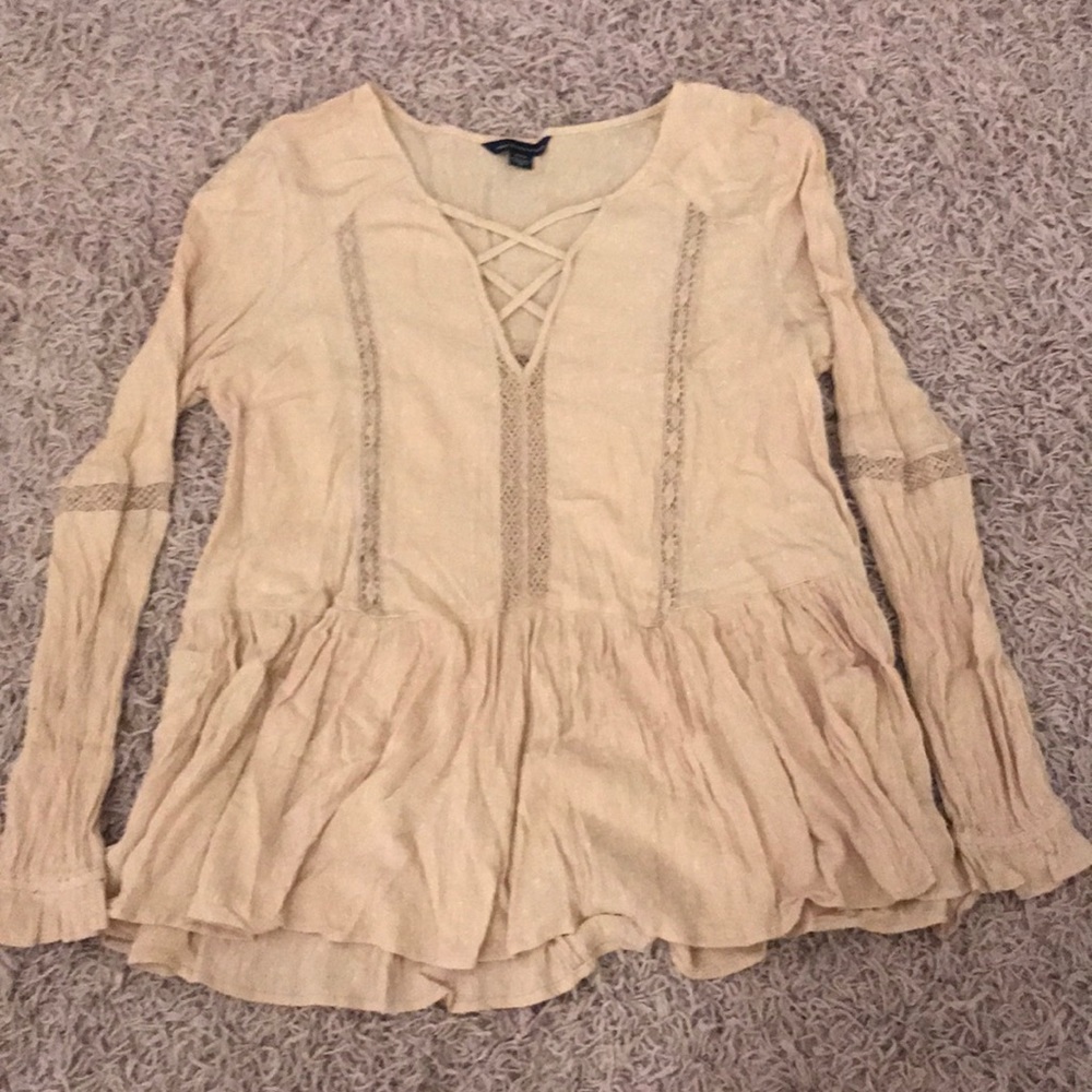 Nude Long Sleeve Flowy Blouse